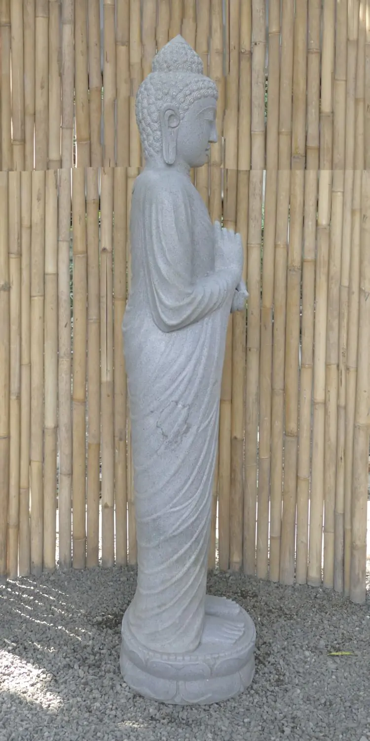  Product image 3 of the product “Standing Buddha made of Riverstone in Dharmachakra position - gesture of wheel of the teaching of Dharma. About 182cm height. ”
